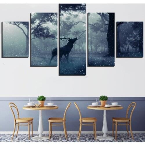 Lienzo HD imprime pintura Marco de Arte de pared para la decoración del hogar de la sala de estar 5 piezas Montaña y niebla bosq