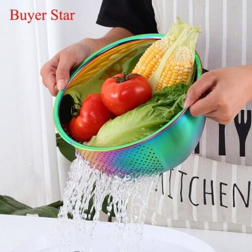 Reusable metal Kitchen Gadget HouseholdStainless Steel Drain Basket Rice Washing Colander Vegetable Fruit Storage Kitchen tools