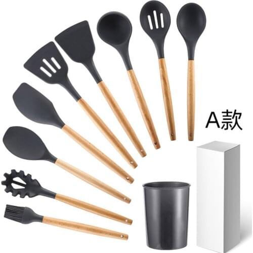 9 Pcs Pink Silicone Cooking Utensils Set Stainless Steel Handle Kitchenware Dinnerware Tableware Heat Resistant Kitchen Tools