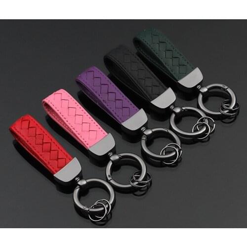 2019New Fashion Handmade Leather Car keychain lambskin Braided Nylon Rope Unisex Waist hanging Car key Rings Auto Car Accessorie