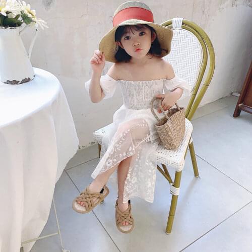 New girl baby word strapless fashion plus embroidered dress spring and summer princess solid color dress childrens clothing