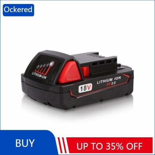 Ockered Single Layer 18V 2000mah Electric Drill Rechargeable Battery Power Tool Batteries for MILWAUKEE 48-11-1815 M18B2 Li18
