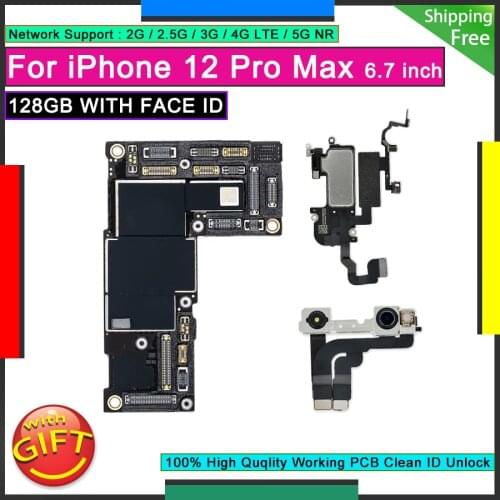 Original Motherboard For IPhone 12 Pro Max 128GB WITH FACE ID Free iCloud Plate Unlock Mainboard Good Logic Board Factory