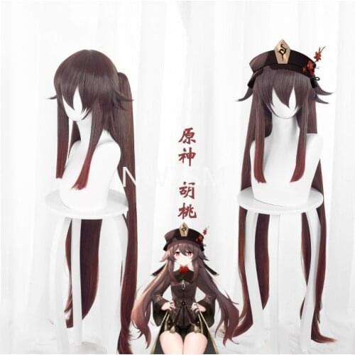 Anime Cosplay Wigs Genshin Impact HuTao Cosplay Women 110cm Long Wig Brown Wig Cosplay Heat Resistant Synthetic Wigs Halloween