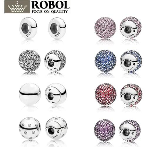 PDB 1 RLLEN Authentic 925 Sterling Silver Bracelet & Bangle Single Crystal Ball Chain Head Fit DIY Women Bead Charm With Parts