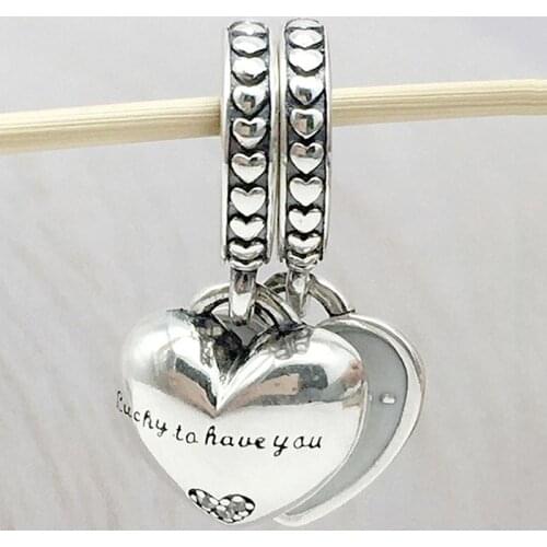 Original Love Heart Daughter & Mother-in-Law Split Pendant Beads Fit 925 Sterling Silver Charm Pandora Bracelet Diy Jewelry