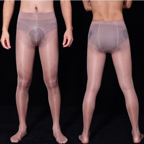 30D Durable Thin Sheer Glossy Silky Sexy Men Stockings See Through Penile Sheath Cock Pouch Pantyhose Invisible Smooth Tights