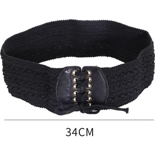 Liva girl 34CM Belts Bandage Elastic Weave Vintage Women Straw Waist Belt Female Clothing Accessories Dress Decoration Casual