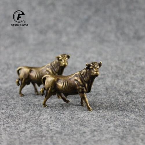 Solid Brass Wall Street bull Cow Ornament Copper Handmade Antique Animal Statue Miniature Figurine Office Desk Home Decoration