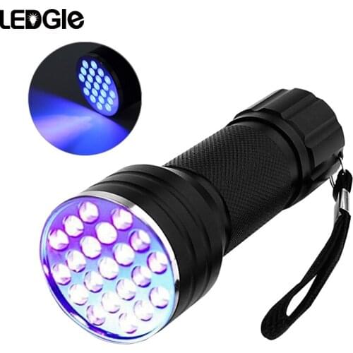 LEDGLE UV Flashlight Handheld LED Torch Light Pet Urine Detector, Battery Powered 21 LED Beads