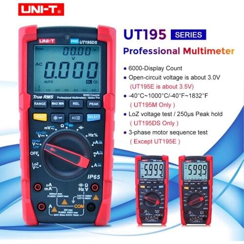 UNI-T UT195 Series Industrial Waterproof multimeter IP65 Flashlight LoZ Voltage Measurement True RMS Digital Multimeter