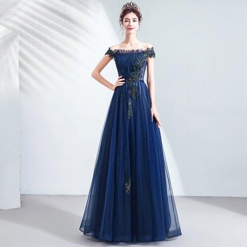 Evening Dresses Illusion Boat Neck Short Off The Shoulder Crystal Sequined Beading Pleat Tulle Lace Lady Formal Party Gown TS058