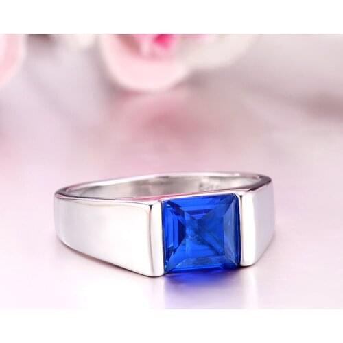 European And American Blue Crystal Engagement Rings Atmospheric Fashion Blue Zircon Inlay Ring Mens Jewelry