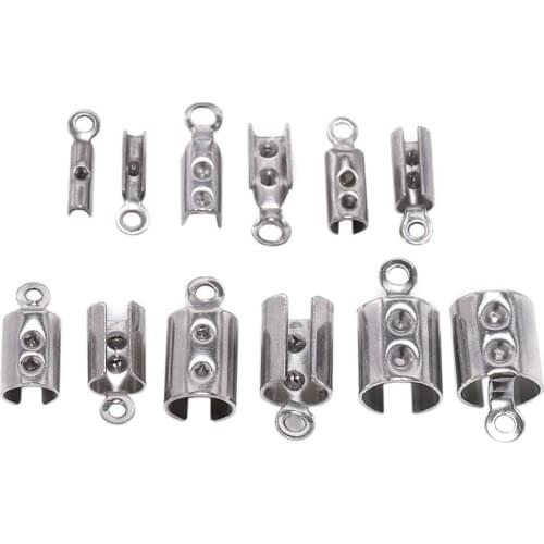 50pcs Stainless Steel Cords Crimp End Bead Caps Leather Clip Tip Fold Crimp Bead Bracelet Connectors For Jewelry Making Finding