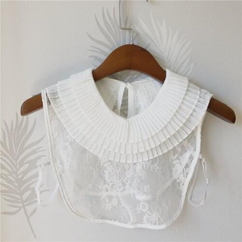 Linbaiway Female Lace Hollow Embroidery Shirt Fake Collars for Women False Collar Half-Shirt Blouse Tops Detachable Collars