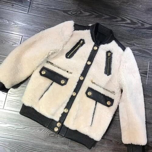 Women lamb suede ladies leather shearling jacket