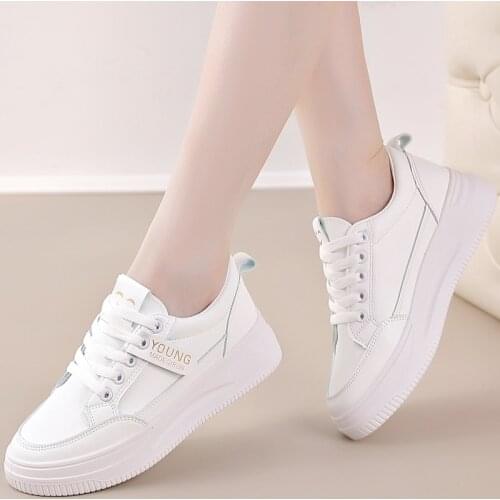 Womens Casual Vulcanize Shoes White PU Leather Sports Shoes 2021 Walking Flats Woman Sneakers