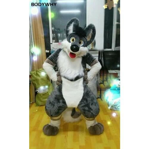 Furry Costume Long Fur Husky Dog Fox Mascot Costume Fursuit Halloween Suit Cosplay Party Fancy Dress Outfit