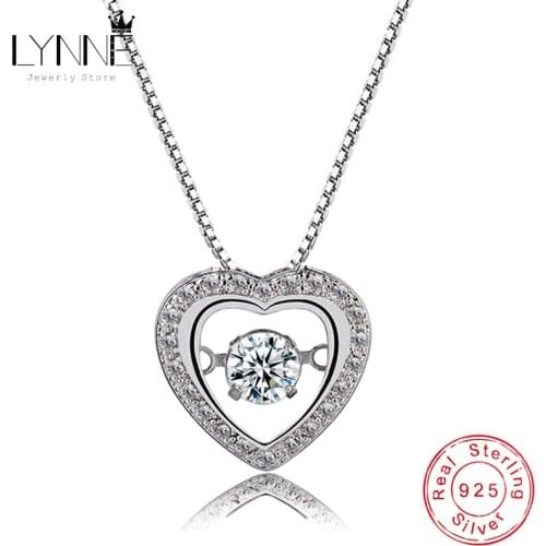 New Fashion Rotatable Dance Rhinestone Heart Pendant Necklace 925 Sterling Silver Love Lock Zircon Necklaces Women Jewelry Gift