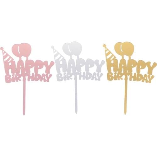 Gold Black Cake Topper Wedding Anniversary Happy Birthday CakeTop Flags For Birthday Party Cupcake Toppers Baking Decor Supplies