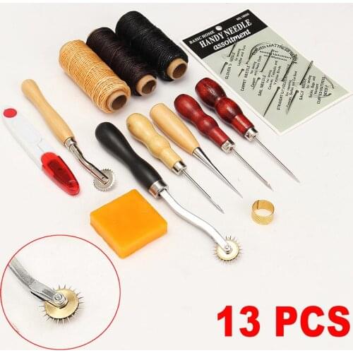 13Pcs Leather Craft Tools Kit Hand Sewing Leathercraft Stitching Carving Leather Template Punch Kits Leather Tools DIY Crafts
