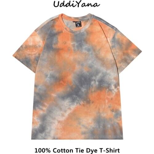 2021 Summer Fashion Oversized Tie Dye Cotton T-Shirts Vintage Women Tee Shirt Mens Harajuku Sweatshirt Skateboard Y2K Clothes