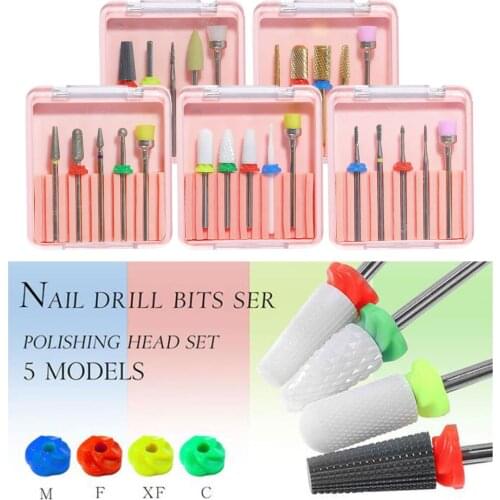 5pcs Nail Drill Bits Tungsten Steel Ceramic for Remove Polishing Poly Acrylic Nails Manicure Pedicure Home Use Spa Professional