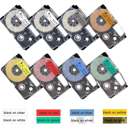 8pcs for 9MM Label XR-9WE XR-9X XR-9RD XR-9YW XR-9BU XR-9GN XR-9GD XR-9SR tape ribbon for EZ KL-60L KL-120 label maker