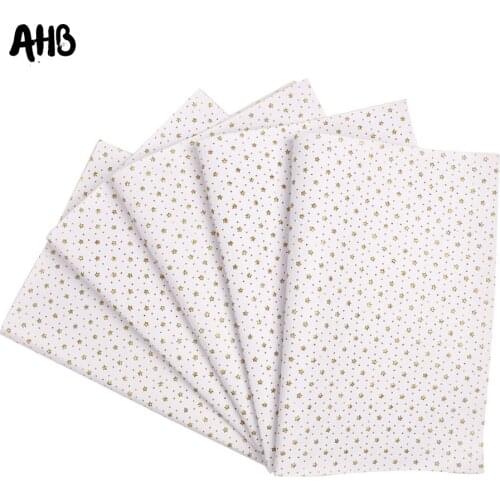 AHB Synthetic Leather Fabric White With Gold Shiny Stars Pu Leather Sheets DIY Bag Material Handmade Festival Decorative Fabric