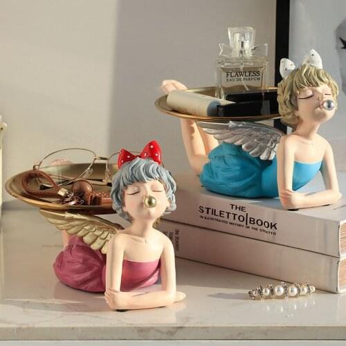 Angel Girl Fruit Bubble Board Resin Girl Figure Sculpture Modern Metal Tray Decoration Home Table Accessories Present