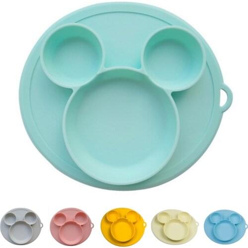 Baby Safe Silicone Dining Plate Solid Cute Cartoon Children Dishes Suction Toddle Training Tableware Kids Feeding Bowls