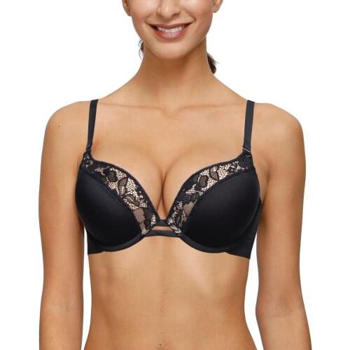 YBCG Padded Push Up Women Bra Lace Patchwork Brassiere Lace Floral Lingerie Half Cup Underwear Plunge Bralette Large Size BH