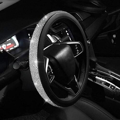 AUTOYOUTH PU Leather Cystal Steering Wheel Cover with Bling Rhinestones Universal 15inch Auto Car Interior Accessories for queen