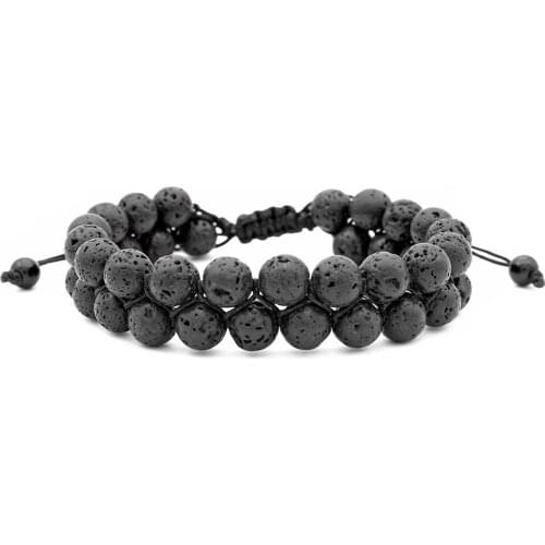 Black Lava Natural Stone Beads Bracelets For Women Pine Stone 8mm Double-deck String Of Beads Bracelet Men Jewelry Gifts