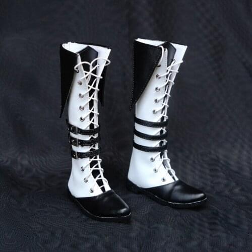 D01-P057 children handmade toy 1/3 1/4 Doll Accessories BJD/SD doll shoes Black and white spelling boots 1pair