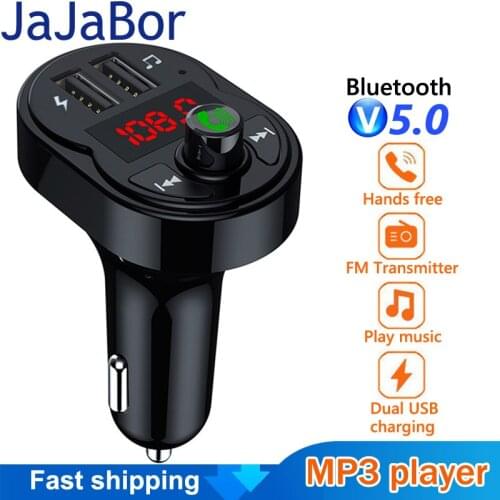 JaJaBor FM Transmitter TF Card U Disk Music Play Car MP3 Player 2 USB Car Charger Bluetooth-compatible 5.0 Handsfree Car Kit