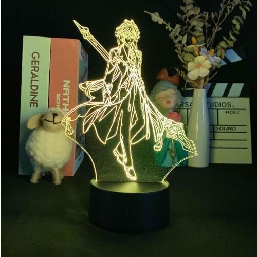 Genshin Impact Zhongli 3D Night Light Bluetooth Speaker Lighting for Home Room Decoration Teenager Anime Fans Around Manga Gift