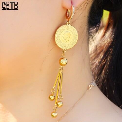 Colorless Women Muslim Jewelry Muslim Coin Pendant Earrings Turkey Round Earrings Gift Wedding Party Event Accessories Wholesale