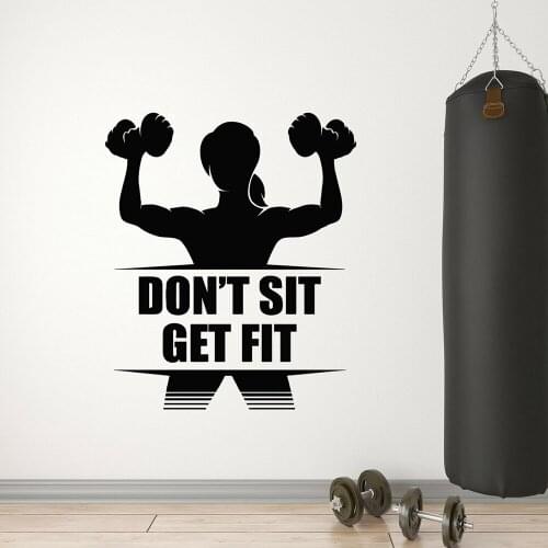 Fitness Centre Wall Decal Home Decoration Gym Motivational Phrase Barbell Sport Vinyl Self-adhesive Window Wall Stickers Z500