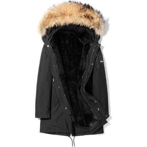 Natural Coat Winter Jacket Rabbit Coats Real Raccoon Fur Collar Parka Men Clothes Warm Overcoat P18001 MY777