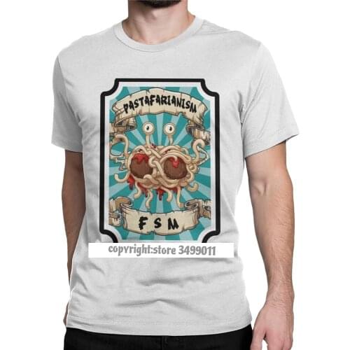 Pastafarianism Tops T Shirts Men Flying Spaghetti Monsterism T Shirts Religion Church Noodle Monster Novelty Tee Shirt Custom