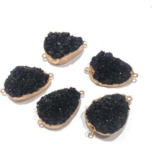 Natural Stone Quartz Water drop shape Pendants Crystal Cluster Double hole connector for Jewelry Making DIY Necklace Accessories