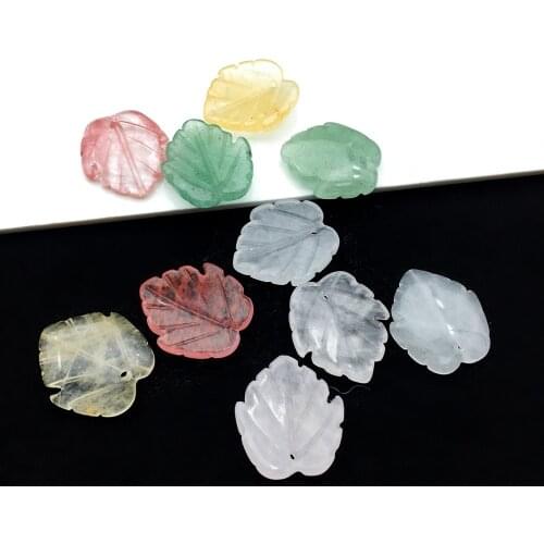 2Pcs/Pack Leaf Pendants Natural Semi-precious Stone Crystal Rose Quartz Pumpkin Carved Foliage Leaves DIY For Jewelry Earrings