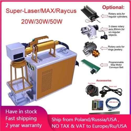Portable Fiber Laser Nameplate Marking Machine 30W 50W Max Raycus Metal Fiber Laser Source Optional Rotary axis Conveyor Belt