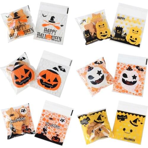 100pcs Halloween Pumpkin Ghost Clear Candy Bag Transparent Plastic Bag Cookie OPP Bag For Halloween Party Gift Packaging Pouch