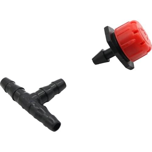 8 Holes Adjustable Dripper with Barb Tee Garden Sprinkler Irrigation Drip Watering Emitter for 1/4 inch Hose 50 Sets