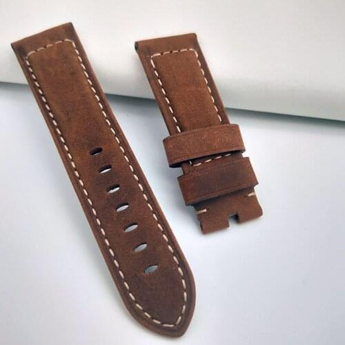 24mm Handmade Retro Dark Brown Vintage Genuine Real Leather Watchband For Panerai Strap 44mm Dial Watch Band