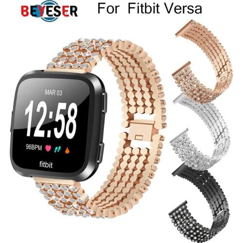 Luxury Crystal Alloy Replacement Watch Band Shine Wrist Strap with 5 Beads Round Rhinestone For Fitbit Versa Versa lite Elegant