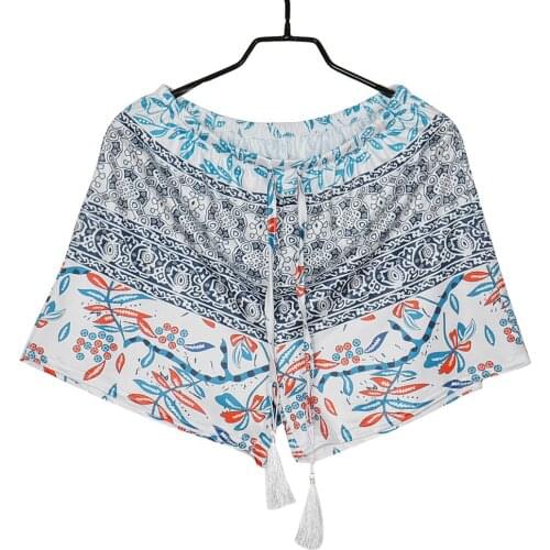 High waisted Floral Print Belt Knot Home shorts indie folk Holiday Vocation Beach Loose shorts Womens Drop Shipping Calção