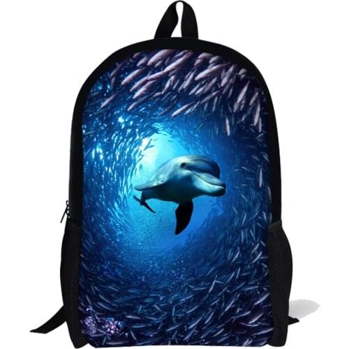 Printing Ocean Dolphin School Bag for Teenager Girls Trendy Fashion Primary Kids Schoolbags Children Bookbags Blue
